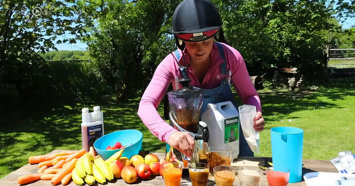 Woman making smoothies for horses