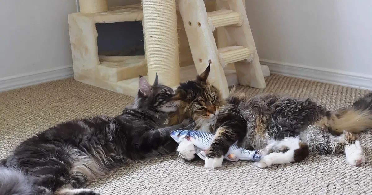 Kittens love dancing fish toy