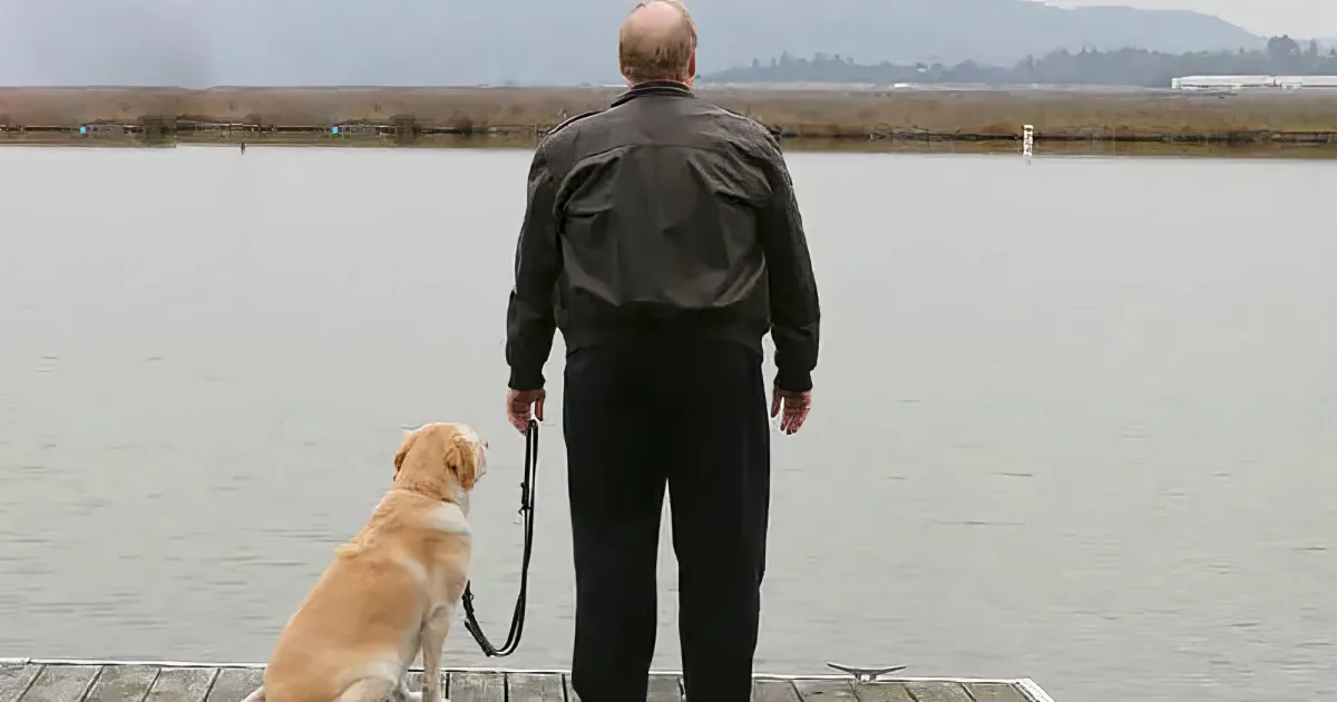 Blind man and his guide dog 
