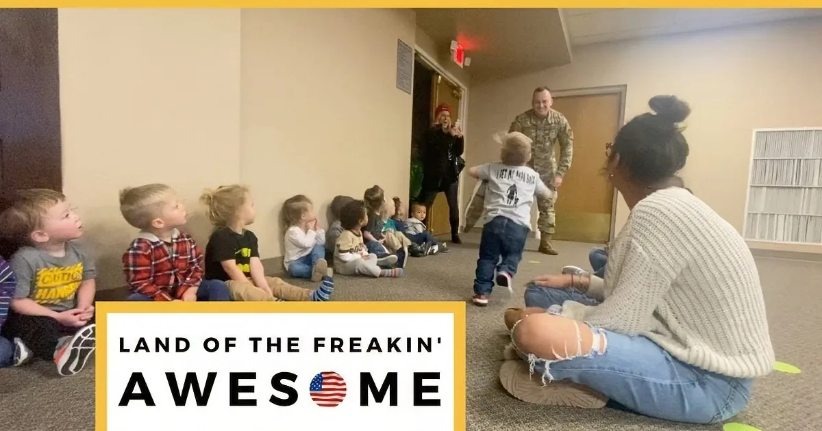 Little Boy With Daddy Doll Surprised by Military Dad at Daycare