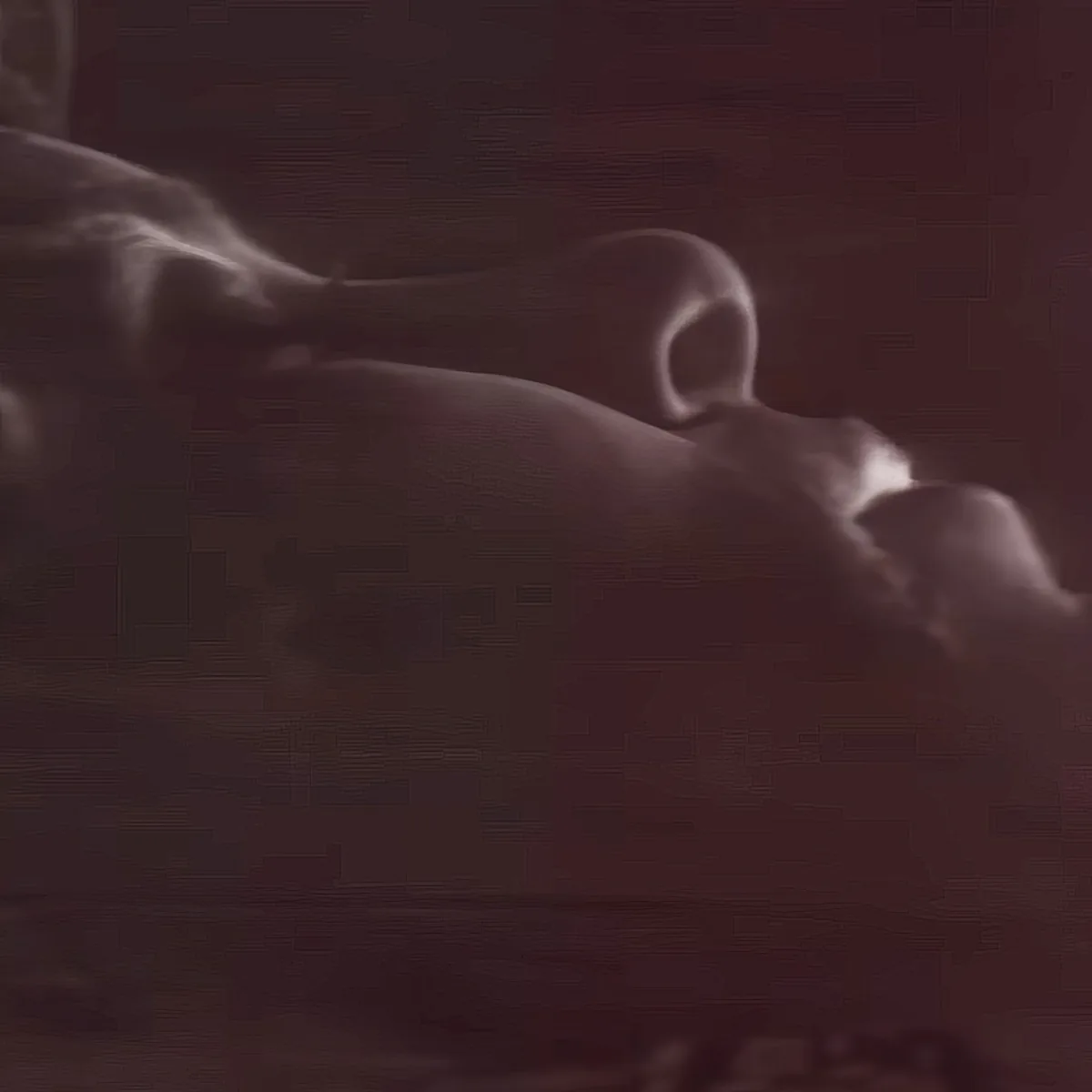 A ghostly figure with a skull-like head and flowing, translucent body against a dark, reddish-brown background.