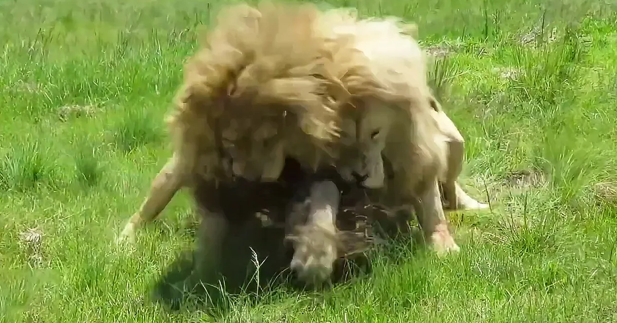 Two Lions Duke It out Over the Last Piece of Meat