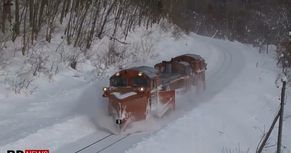 Trains With Snow Plows Turn Snow Into White Tidal Waves