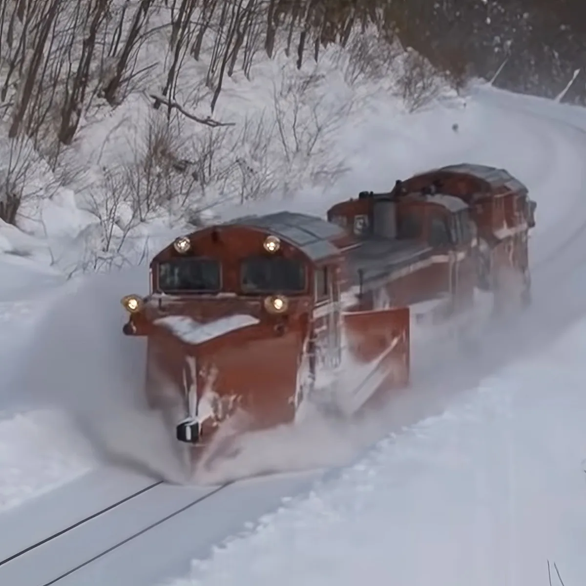 Trains with snow plows