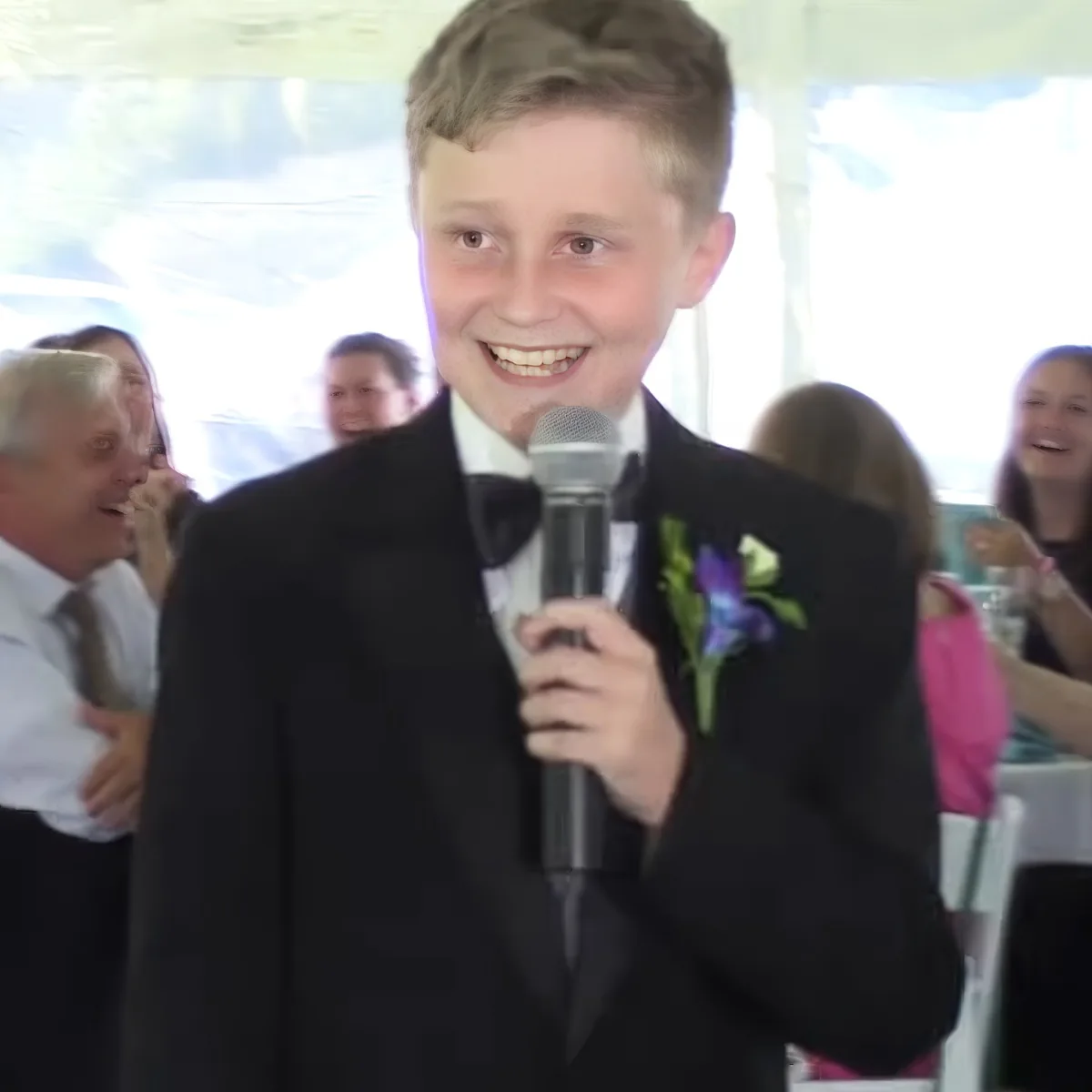 11-year-old boy giving best man speech