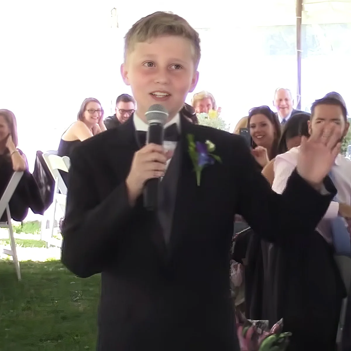 11-year-old boy giving best man speech
