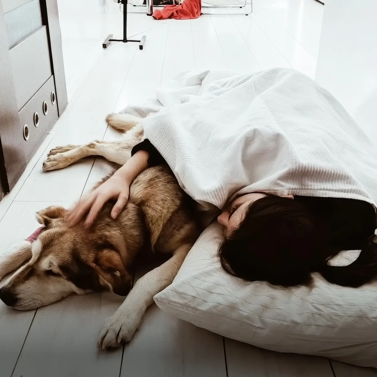 Woman and adopted senior shelter dog