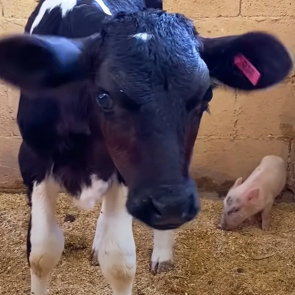 Tiny piglet and baby cow