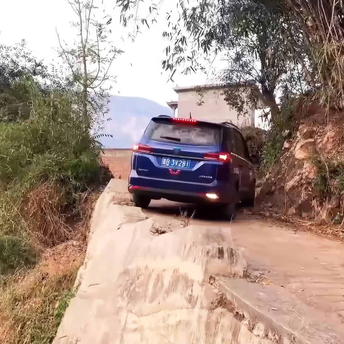 U-turn on narrow mountain road