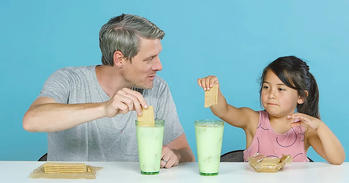 Kid tasting dad's childhood meals
