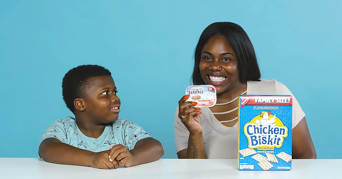 Kid tasting mom's childhood meals
