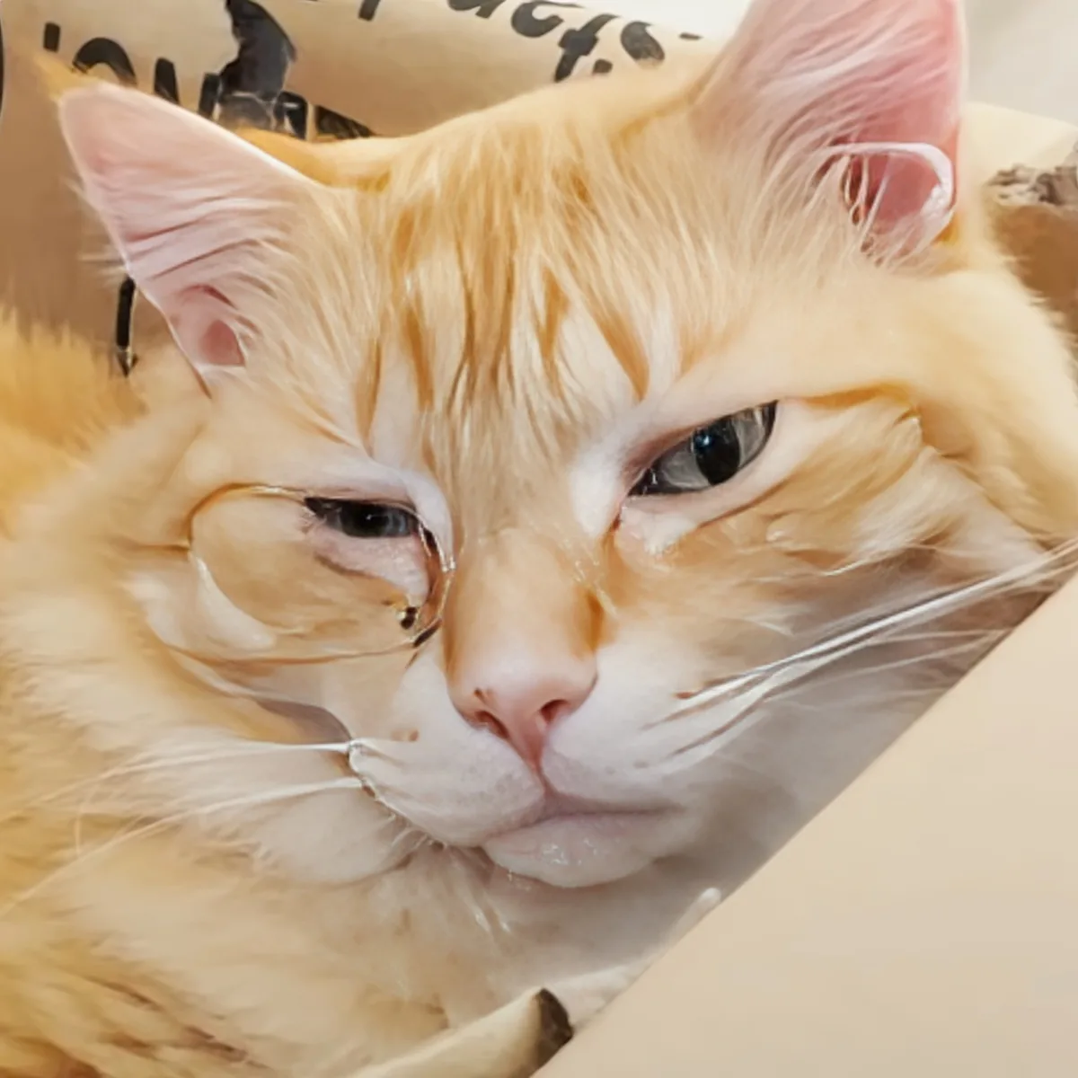Adorable cat inside cardboard box