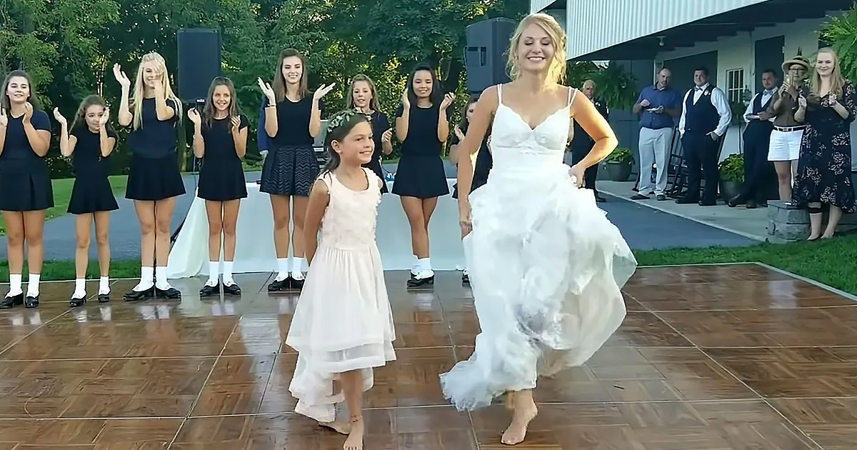 Students performing Irish stepdance at teacher’s wedding
