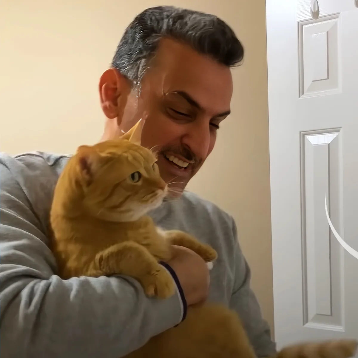 Adorable cat and her grandpa