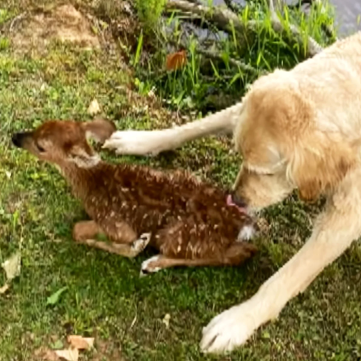 Goldendoodle and fawn