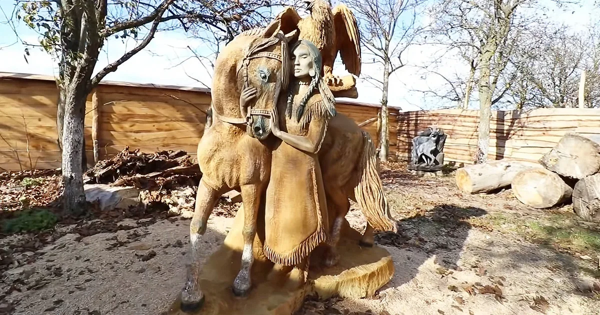 Man Creates Amazing Chainsaw Wood Carving of Native American Woman