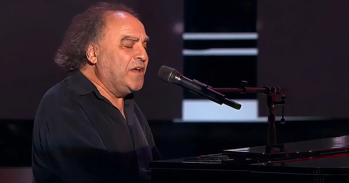Senior man singing on The Voice
