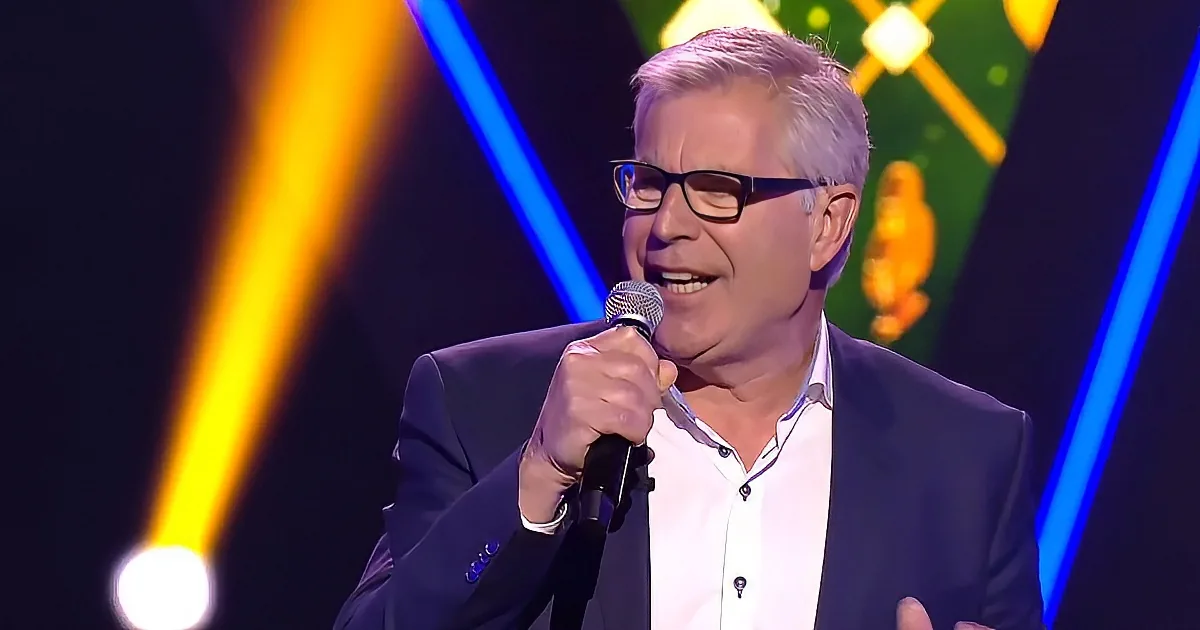 Senior man singing on The Voice