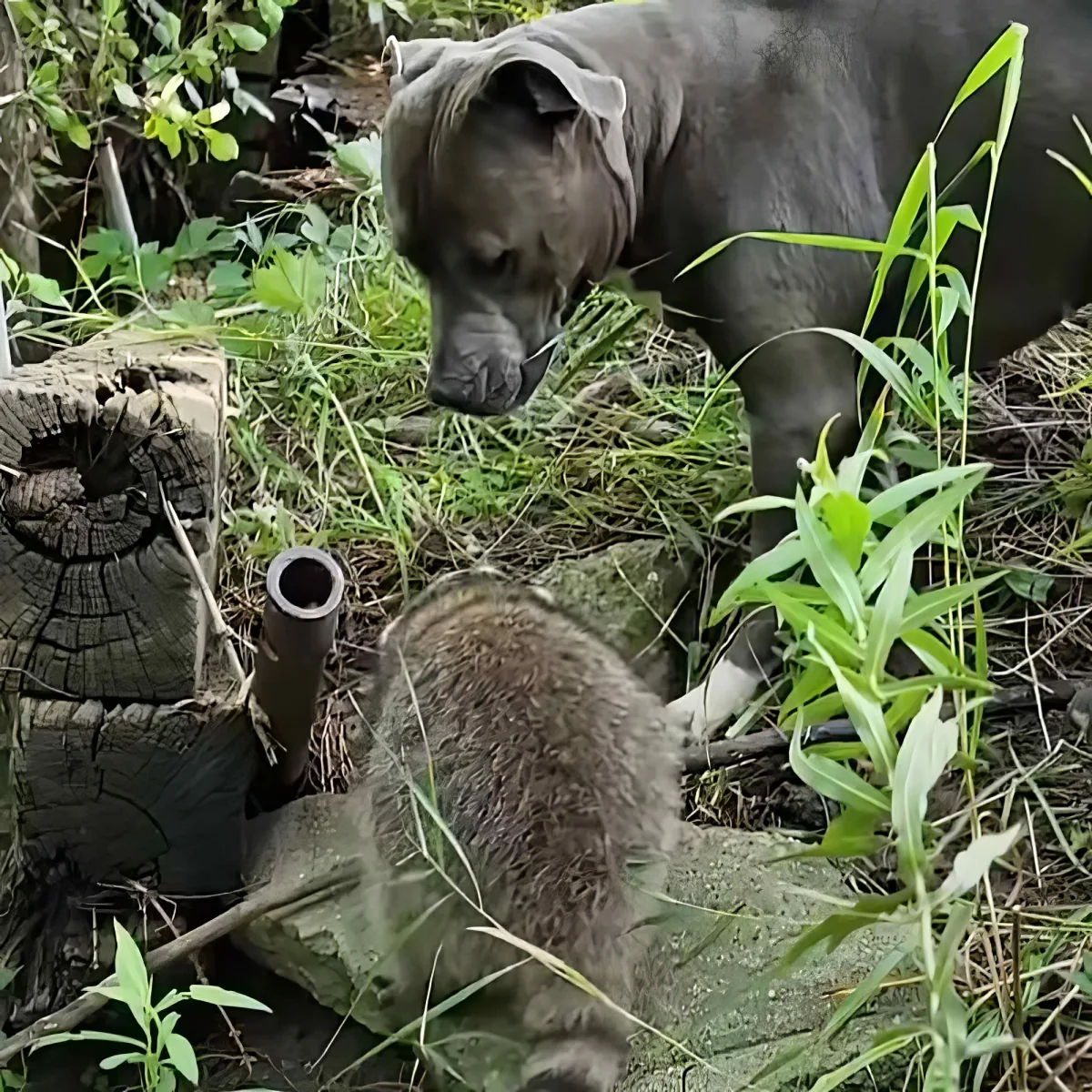 Mama dog and rescued raccoon