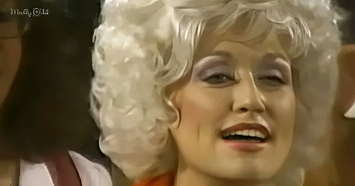 A person with a white, curly wig and makeup, smiling with eyes closed, in a close-up shot.