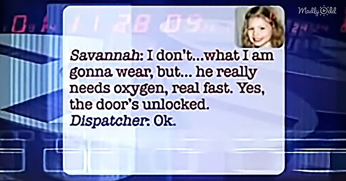 A text message from Savannah to a dispatcher about someone needing oxygen quickly, mentioning the door is unlocked.