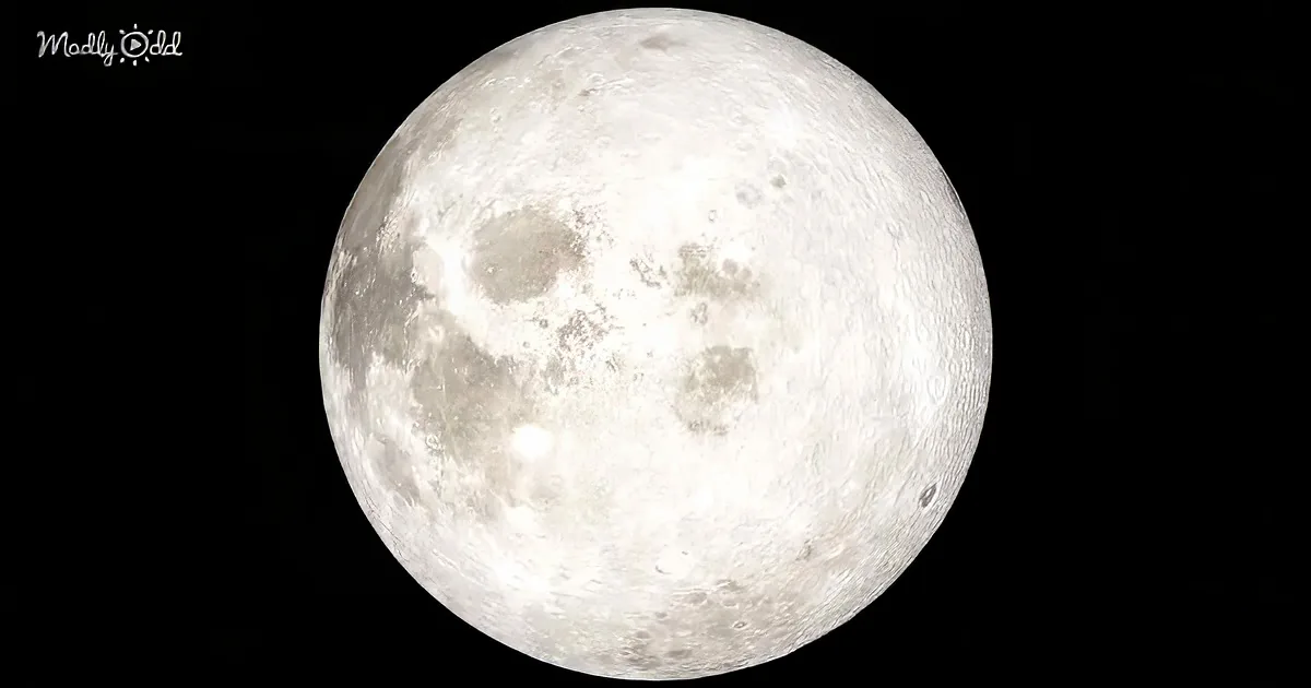 A bright, detailed view of the moon's surface with craters and maria against a black background.