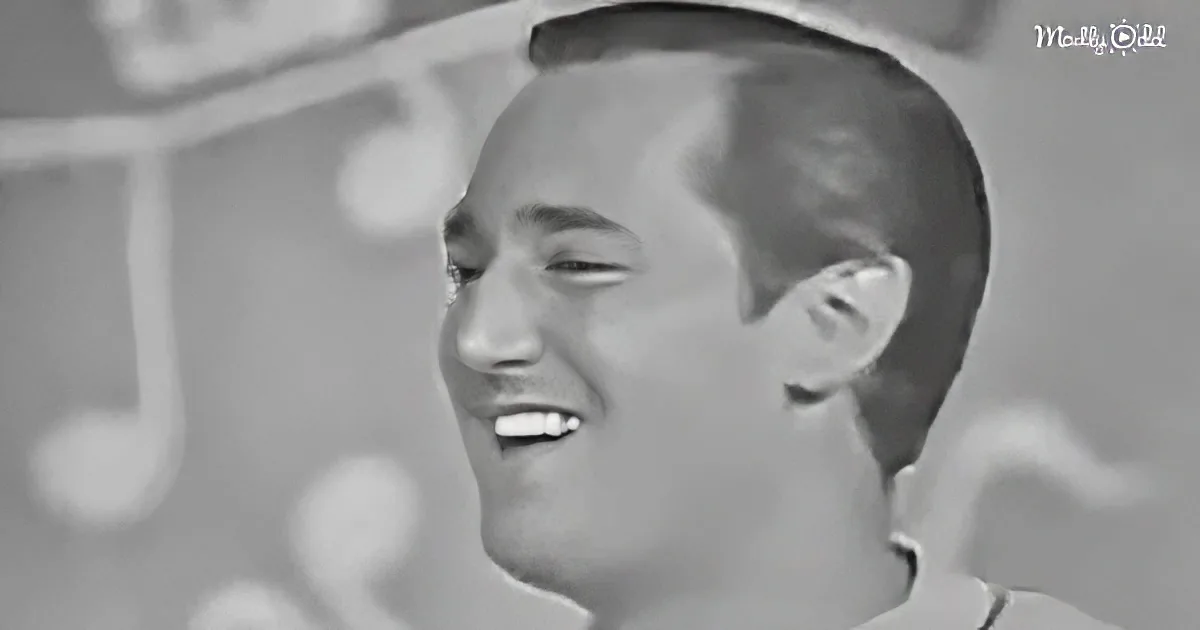 A smiling man in profile, wearing a hat, with musical notes in the background.