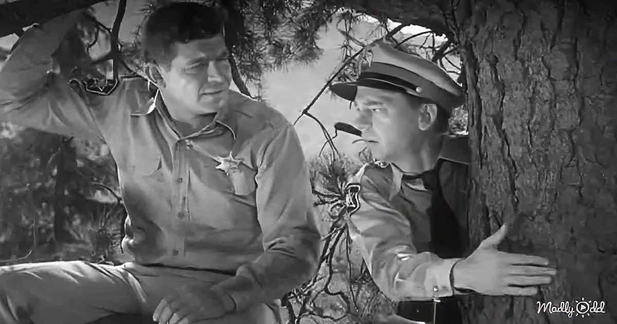 Two men in military uniforms are engaged in conversation, one smoking a pipe, under a tree.
