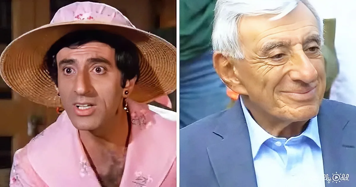 A man in a pink outfit and hat alongside an older man in a suit, both in different settings.