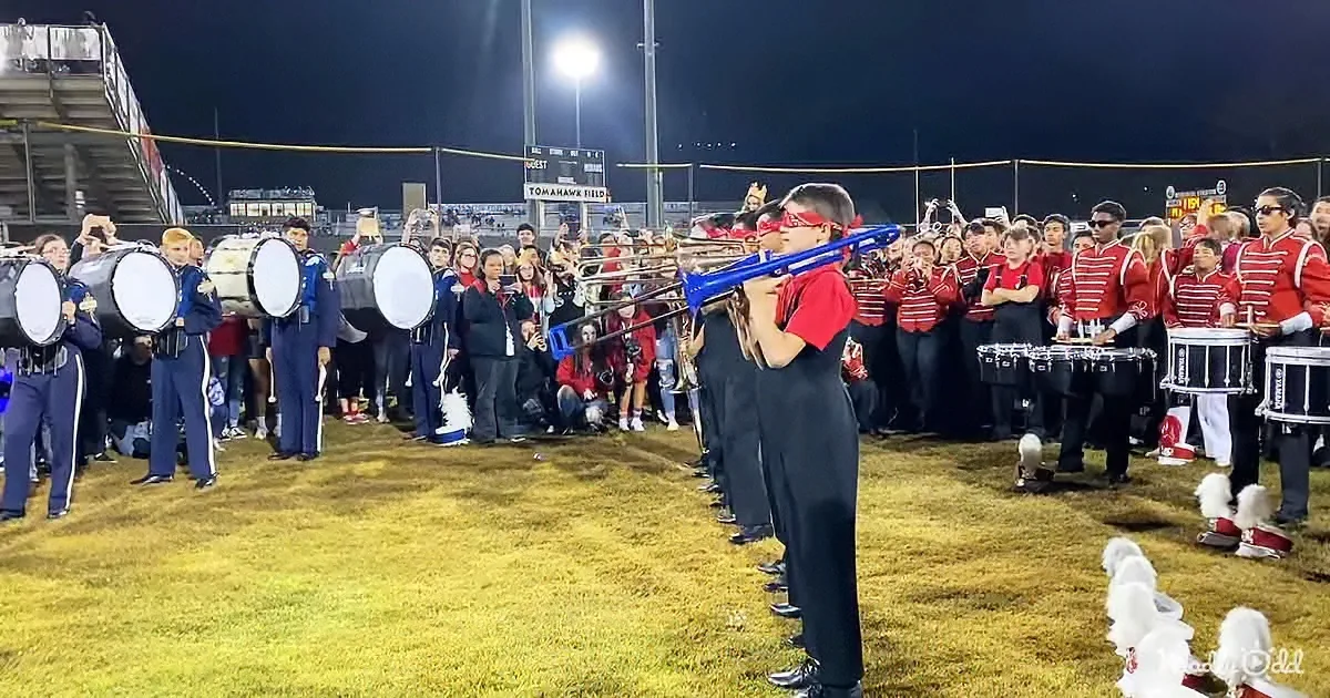 Blindfolded Trombone Players Pull off Dicey 'Headchopper' Routine