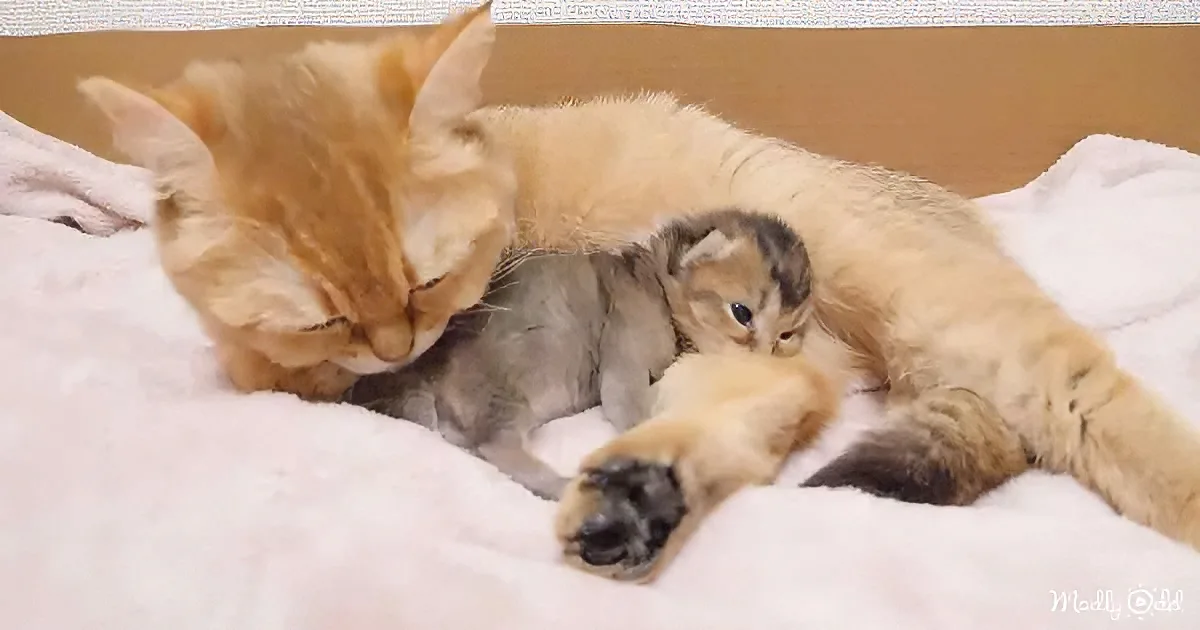 Adorable cat and kitten