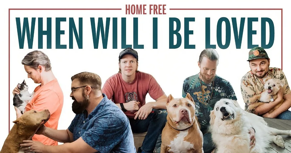 Four men sit together, each holding a pet—a cat, dog, and two more cats—inside a store.