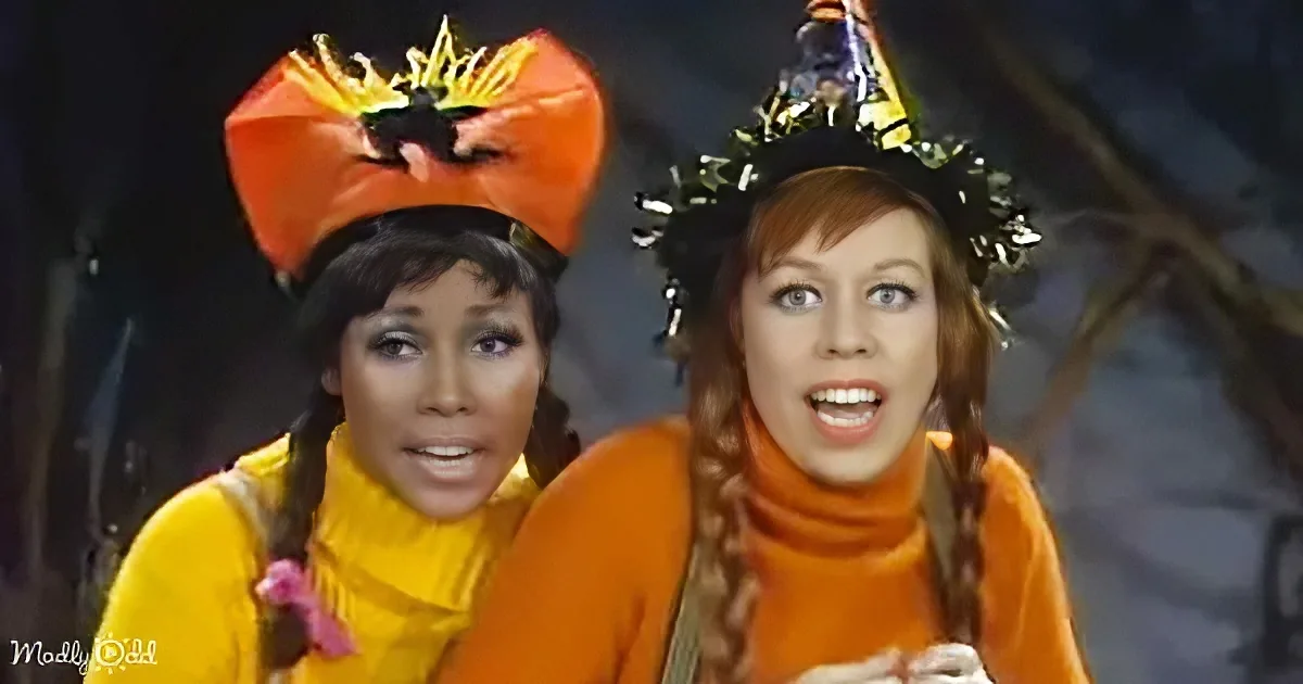 Two women in vibrant costumes with braids and festive headpieces, seemingly in a playful or theatrical setting.