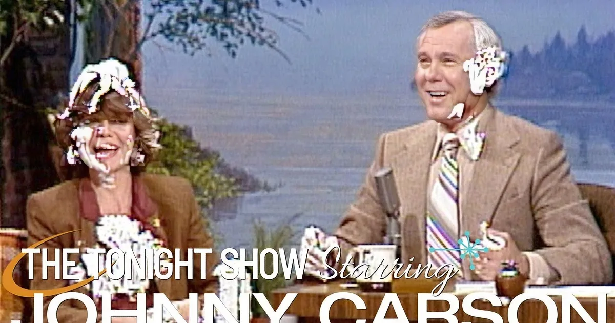Johnny Carson and Sally Field Get Into a Hilarious Shaving Cream Fight