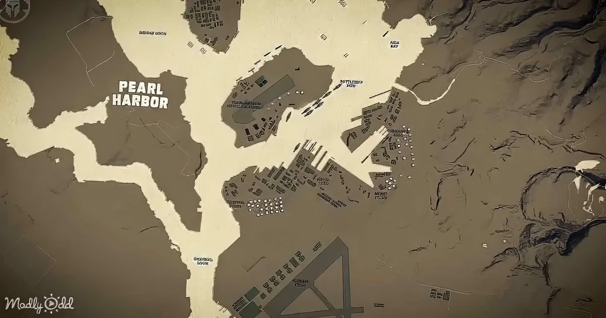 A map highlighting Pearl Harbor with various labeled areas around it.