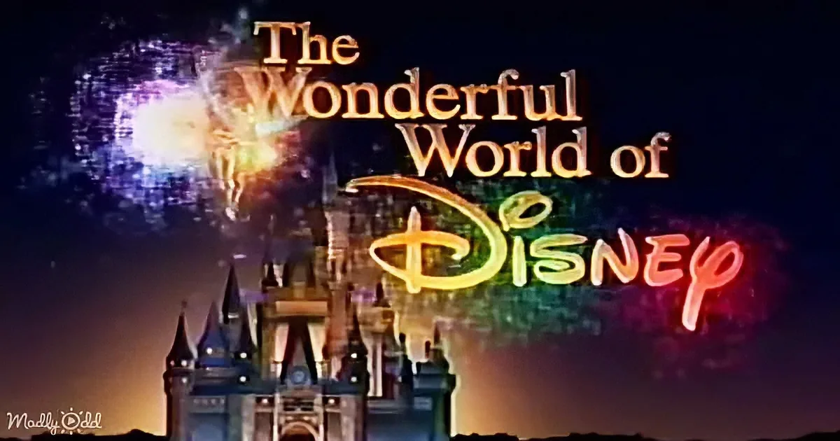 "The Wonderful World of Disney" logo with fireworks and a castle silhouette.