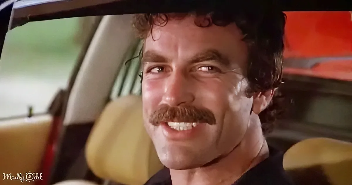 A man with a mustache and curly hair smiles inside a car, wearing a dark shirt.