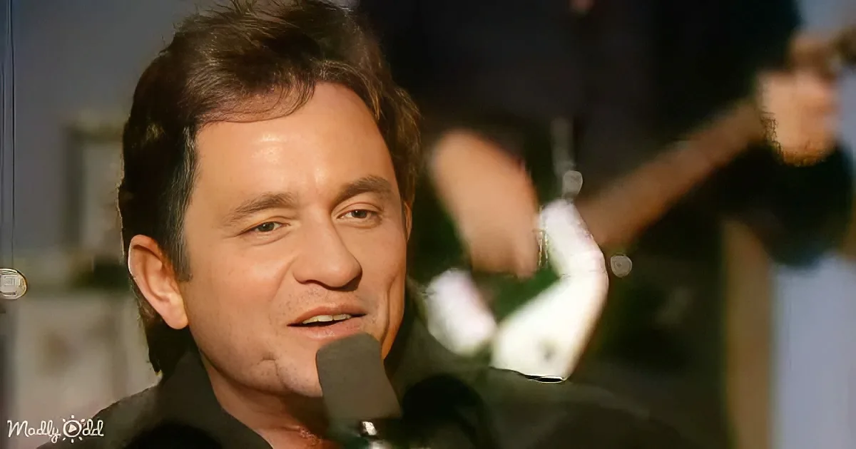 A man with short brown hair, wearing a black shirt, speaks into a microphone with a blurred background.