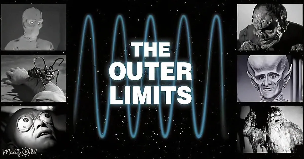 The Outer Limits logo with eerie alien faces and cosmic waves.