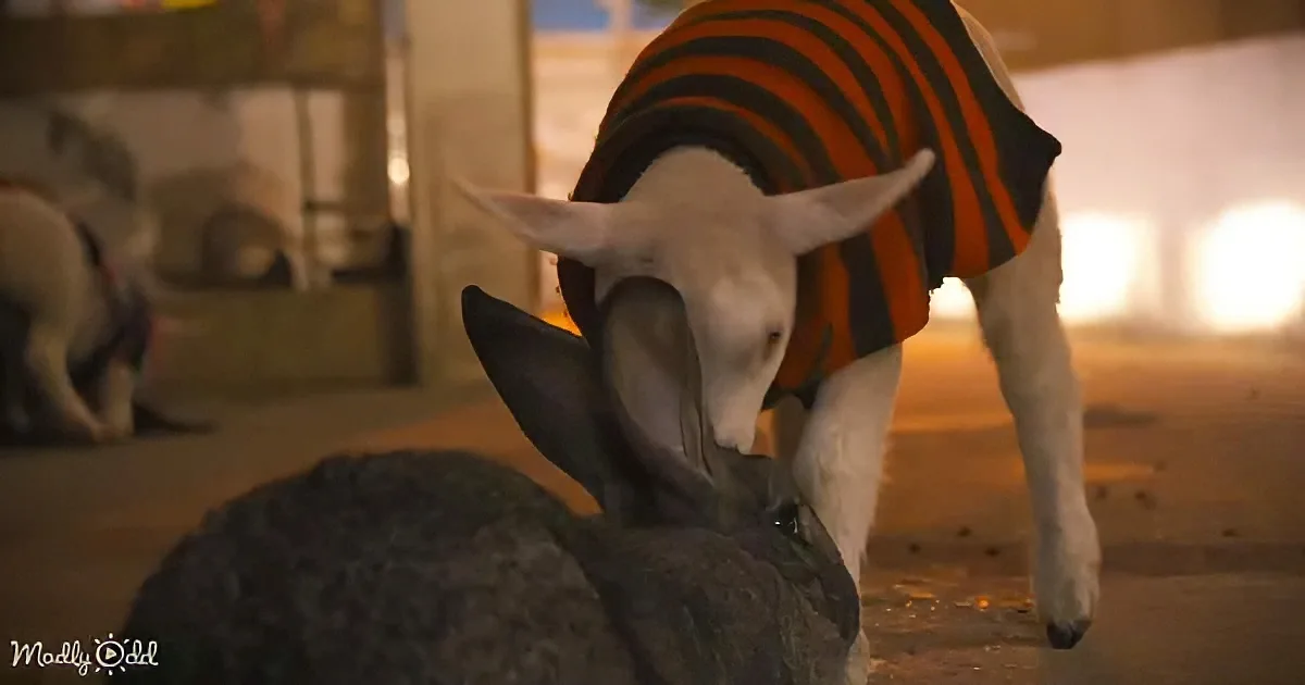 Giant bunny and baby lambs