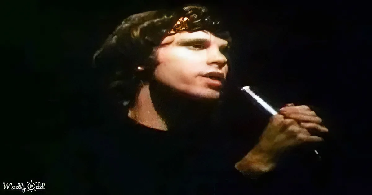 A person with dark hair and a microphone, illuminated against a dark background, appears to be singing or speaking.