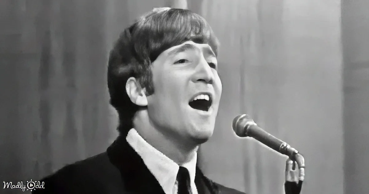 A man in a suit sings into a microphone, his mouth open, with a curtain backdrop.