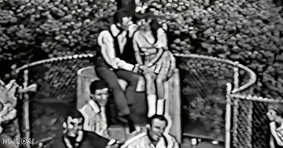 A couple sits on a swing in a park, surrounded by people and trees.