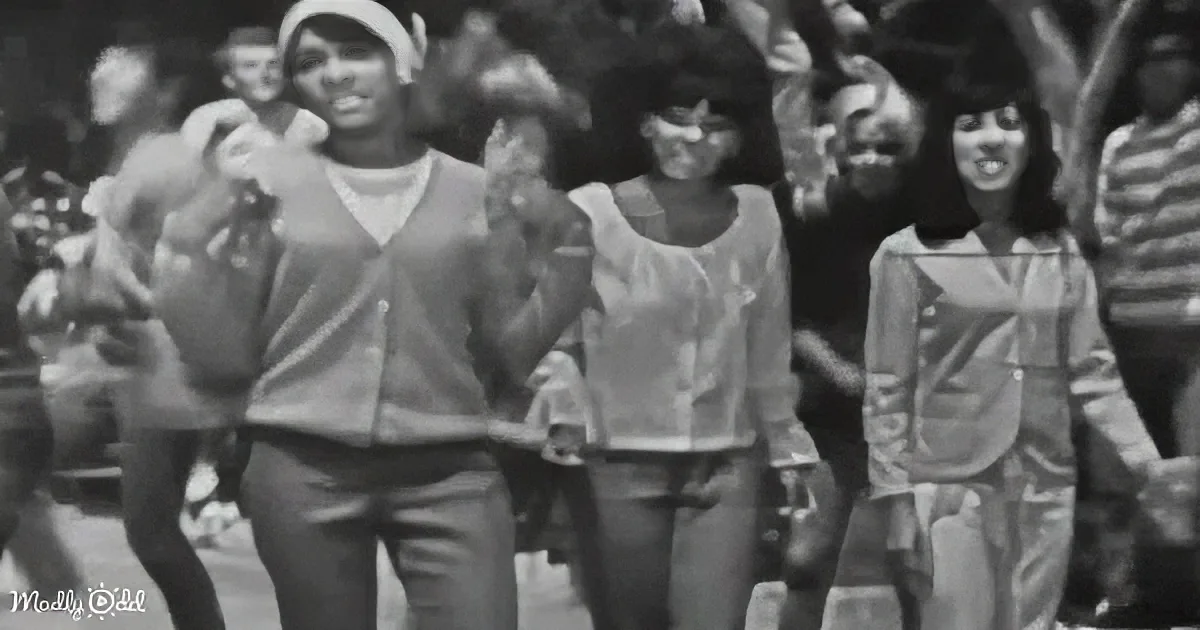 A woman in a sweater and jeans is clapping in front of a crowd of people.