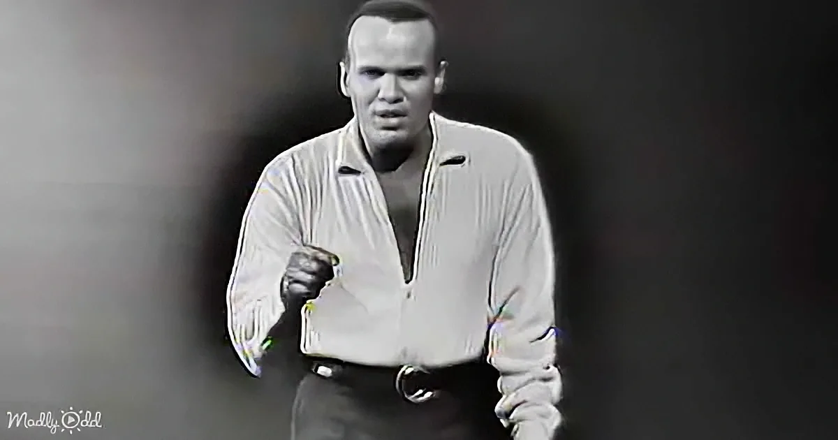 A man in a white shirt and dark pants, holding a microphone, appears to be speaking or performing.