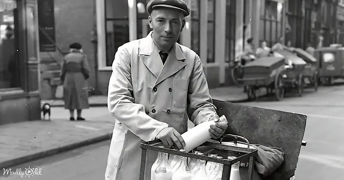 A man in a white coat and cap stands by a cart, holding a rolled-up item, with a street scene in the background.