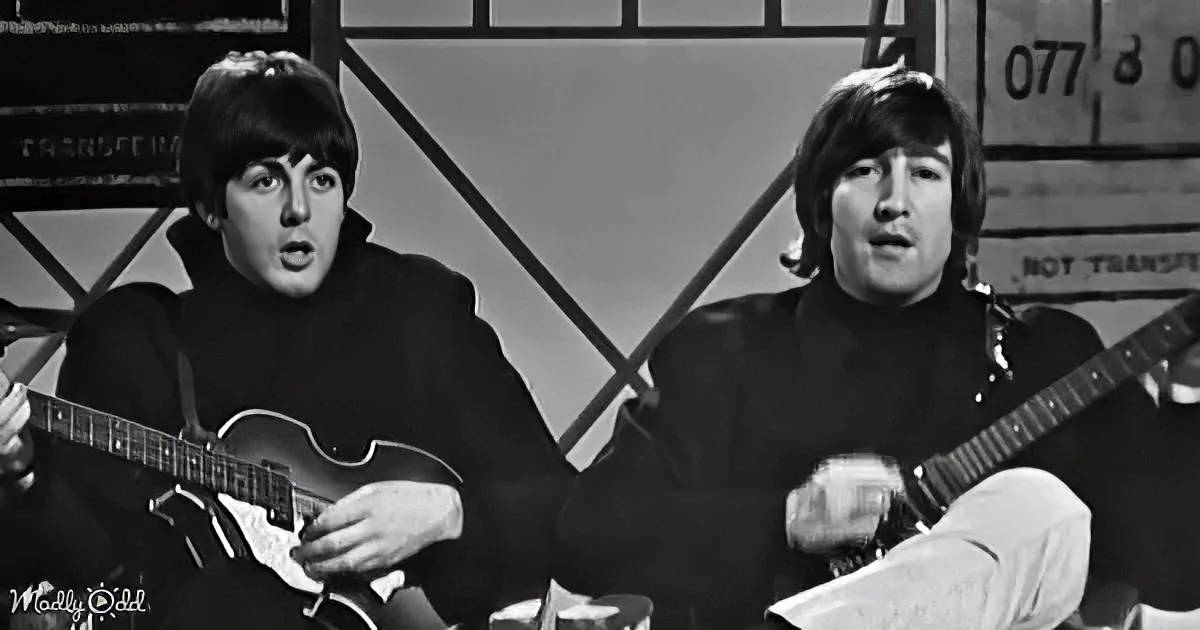 Two musicians play guitars, one wearing a dark jacket, both singing, in a black-and-white setting.