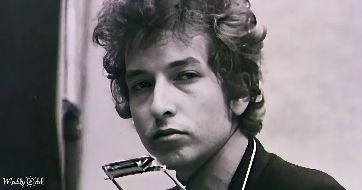 A man with curly hair and a dark suit is holding a harmonica, looking slightly to the side.