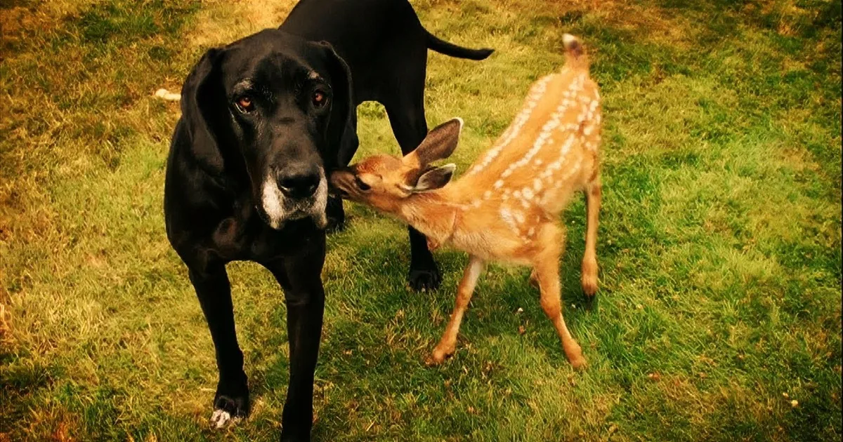 Great Dane Becomes New Family for Abandoned Fawn