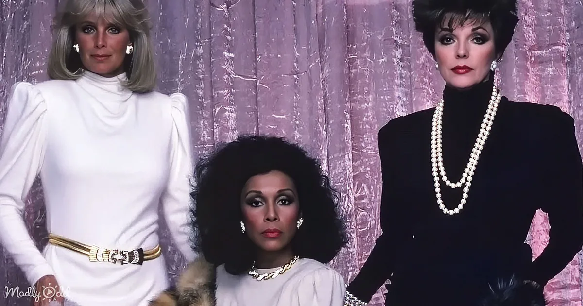 Three women in formal attire pose against a textured backdrop, showcasing elegance and style.